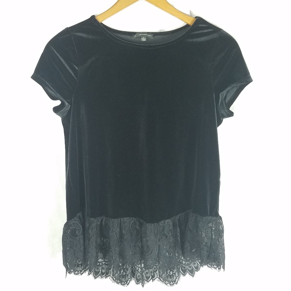 Adrianna Papell black velvet lace top